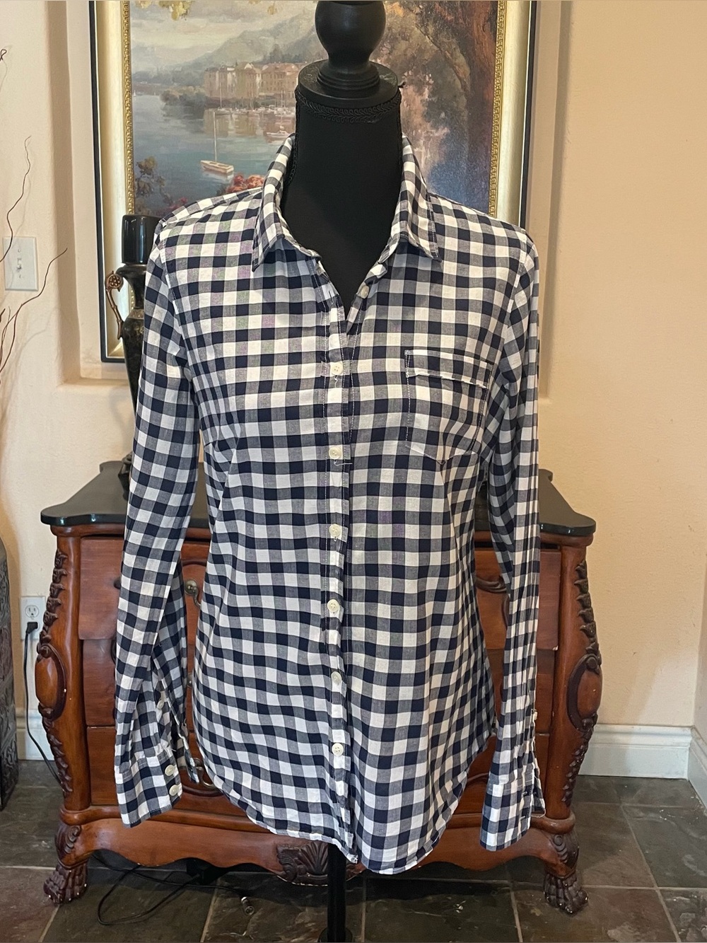 Navy and White Gingham Button-Up Shirt J. Crew The Perfect Shirt